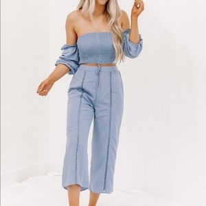 Off the Shoulder Top & Wide Leg Pant Set